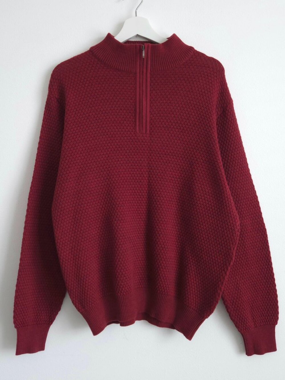 Vintage Retro Textured Wool Blend Quarter Zip Sweater - Picture 2 of 6